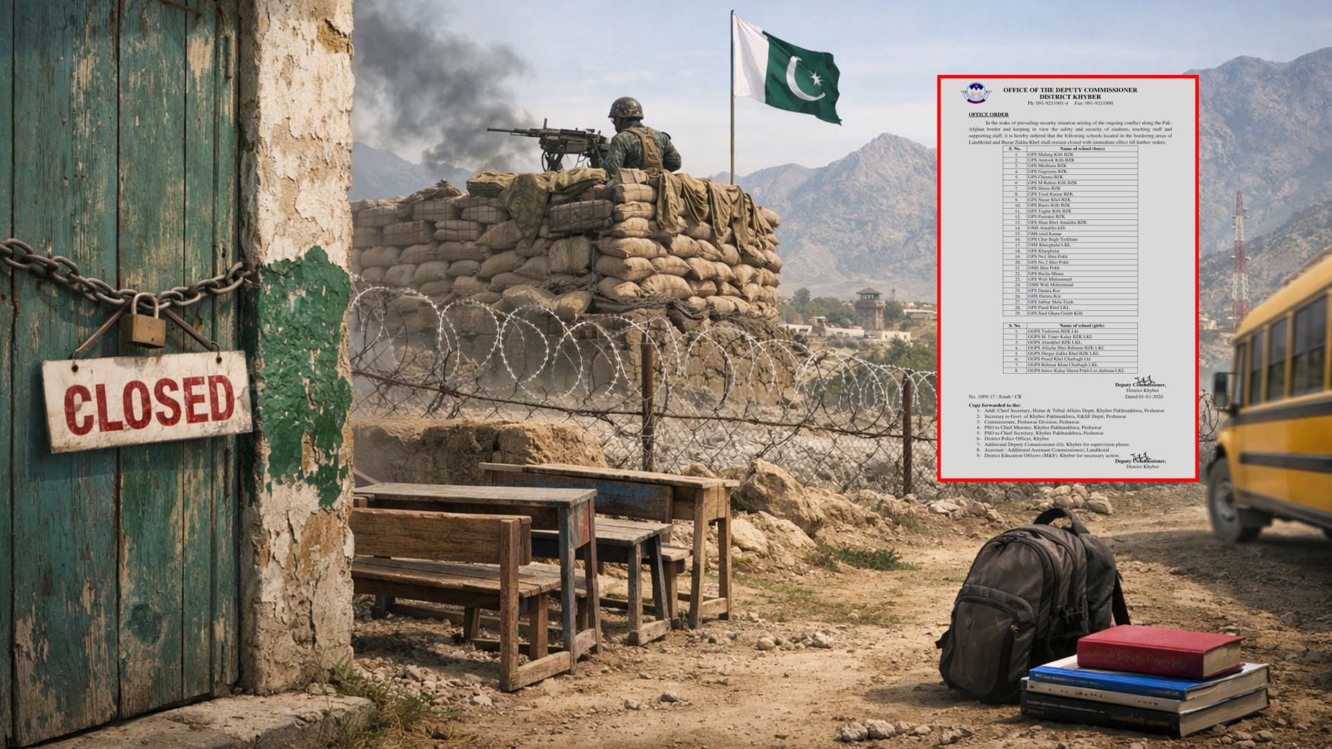 حالیہ پاک افغان کشیدگی: خیبر کے سرحدی علاقوں میں 37 تعلیمی ادارے تاحکمِ ثانی بند