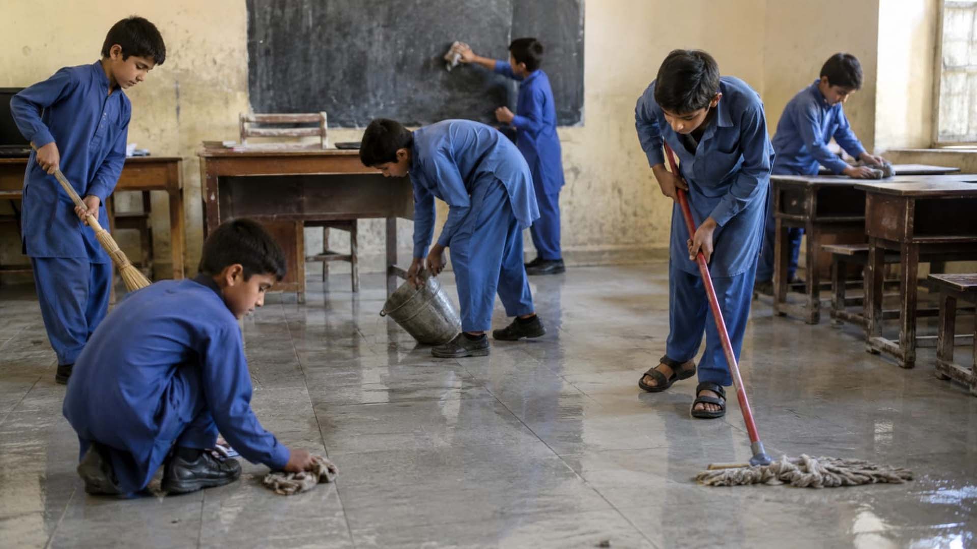 بچوں سے اسکول کی صفائی: تربیت، ذمہ داری یا نامناسب مشقت؟